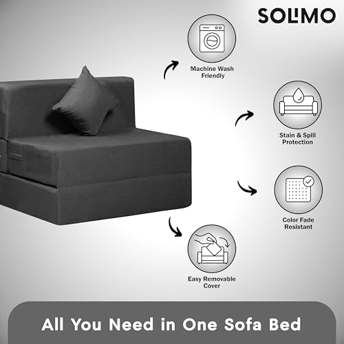 Image of Amazon Brand - Solimo 1 Seater 3 * 6 Jute Fabric Washable Cover Sofa Cum Bed with 1 Cushion 1 Seater Double Foam Fold Out Sofa Cum Bed (Finish Color - Grey Delivery Condition - Pre-Assembled)