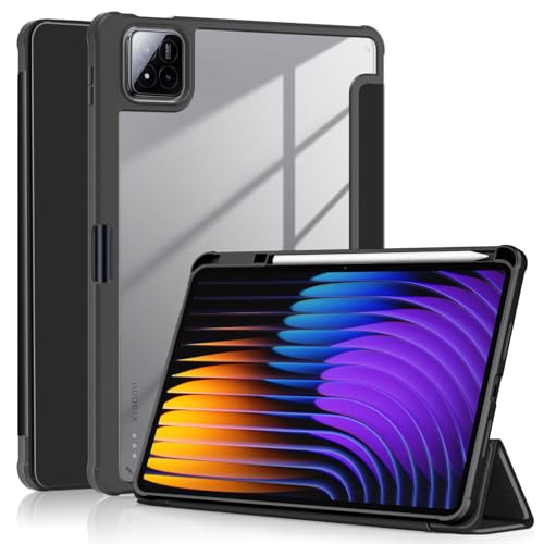 Gylint Case for Xiaomi Pad 7 Pro/Pad 7 11.2 inch 2024, Hybrid Slim Case Cover [Built-in Pencil Holder] Shockproof Cover with Clear Transparent Back Shell for Xiaomi Pad 7 Pro/Pad 7 11.2'' Black