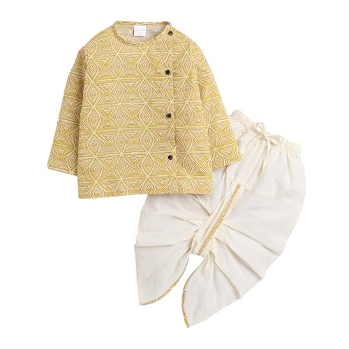 Image of POLKA TOTS 100% Cotton Elegant Traditional Dhoti Kurta Set for Baby Boys | Ultra-soft Cotton Ethnic Dress for Festivals and Weddings | Traditional Angrakha Dress for Kids Boys