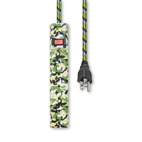OSKOS Multitoma 6 Salidas con Cable Trenzado de 1.83 m, Protector de Circuito Integrado, Montable en Pared, Verde Camuflaje miniatura 1