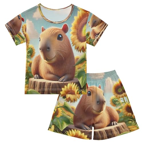 Capybara Sunflower Pajama Set Short Sleeve Pajamas Shorts Sets Cotton PJS 2 Piece Clothes Set 5Y