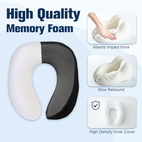 Image of Cirorld Neck Pillow for Traveling, Travel Pillows for Airplanes,100% Pure Memory Foam Travel Neck Pillow, Adjustable Flight Pillow, Portable Plane Accessories with Eye Mask, Earplugs, Carry Bag