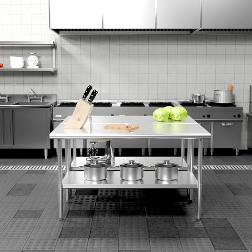 Image of STABLEINK NSF Stainless Steel Prep Table 72x30 Inches 6ft, Metal Work Table with Adjustable Undershelf, for Commercial Kitchen, Restaurant, Hotel, Laundry Room and Garage