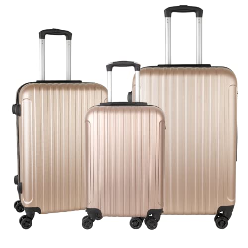 CONJUNTO DE MALA DE VIAGENS FIBRA RÍGIDA ABS 3 PÇS - P/M/G Cor:Dourado 8001