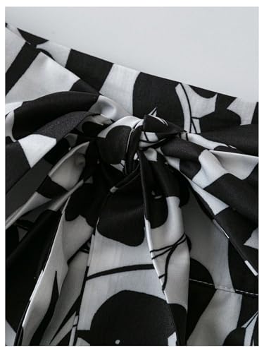 GORGLITTER Women's Bow Midi Skirt Y2K Floral Print Tie Belted High Waist A Line Flowy Skirts Casual Dressy3