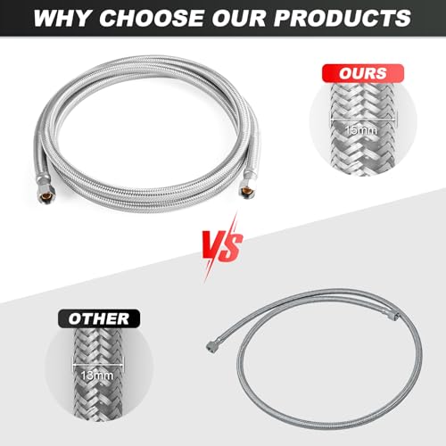 Image of Refrigerator Water Line Kit 20ft inchwith Tee StopValve PEX Inner Tube | Ice Maker Water Line Kit, Stainless Steel Braided Compression Fridge Water Line, for Refrigerator Ice Make