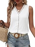 DUOEASE Camiseta Mujer Sin Mangas Solido Elegantes Casual Camiseta Mujer de Tirantes Verano Cuello en V Top（Blanco L）