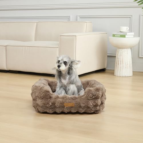 Image of Modern Threads Brushed Long Pile Rabbit Fur Cuddler Dog Bed, Bolstered Supportive Sides, Calming Nest Design, Removable Washable Cover, Bed for Small to Medium Dogs, Chocolate, (24 inchL x 20 inchW x 8 inchTh)