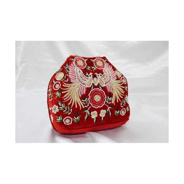 M R RETAIL ENTERPRISES Maharani Red Silk Velvet Handbag | Handicrafts Handmade Decorative Pure Silk Hand Purse For Women's - Image 4