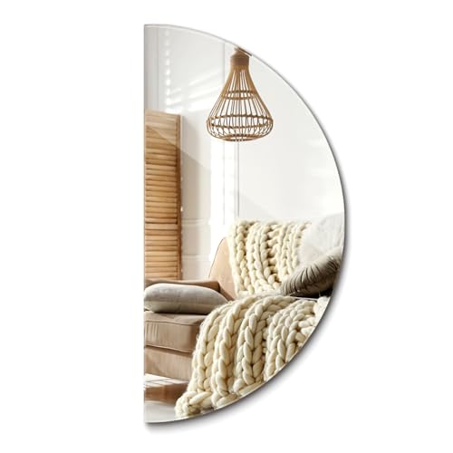 Espejo Decorativo Media Luna 45x90 cm | Montaje Sencillo Pared | Estilo sin Marco Moderno semicircular | Aporta luz amplitud | Acento para baño salón hogar