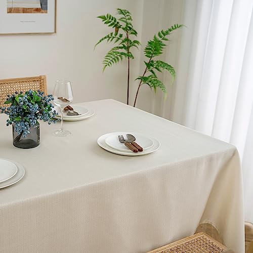 Eachope Burlap Texture Rectangle Table Cloths, 100% Recycled Fabric Farmhouse Tablecloths Washable Faux Linen Tablecloth For Dining Table, Buffet Parties And Camping, 52 X 70 Inch, Beige/Cream #TOP1