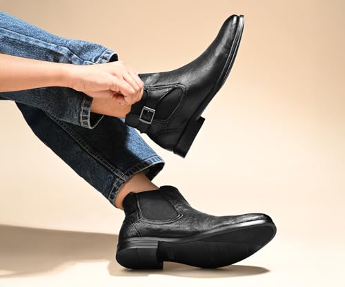 Image of LOUIS STITCH Mid-Top Ankle Shrunken Chelsea Boots for Men | Men's Slip-On Boots with Side Buckle | Casual and Semi Formal Chelsea Boots for Men | LSLXSHCLB
