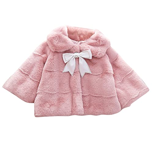 Toddler Girls Faux 𝗙𝘂r Jacket Thicken Fleece Bowknot Button Long Sleeve Lapel Coat Warm Windproof Outerwear
