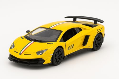 Image of 1:32 Scale Lamborghini Die-Cast Car - Alloy Pull Back Toy Vehicle with Openable Doors - Sports Car Model with Realistic Detailing for Boys, Kids & Collectors (Yellow)