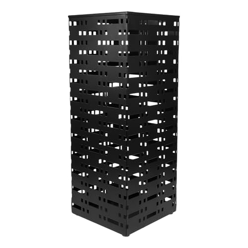 Grand porte-parapluie en métal creux noir carré et résistant pour intérieur