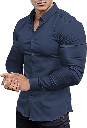 EOUOSS Men’s Muscle Fit Dress Shirts Athletic Slim Fit Long