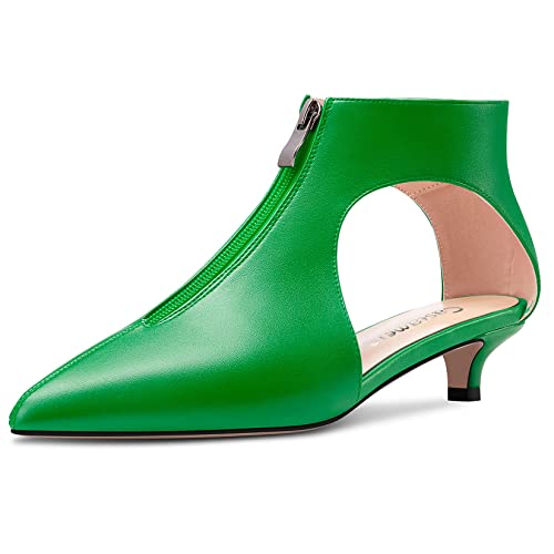 Castamere Women Low Kitten Heel Pointed Toe Two-Piece Zipper Pumps Wedding Prom 1.2 Inches Heels
