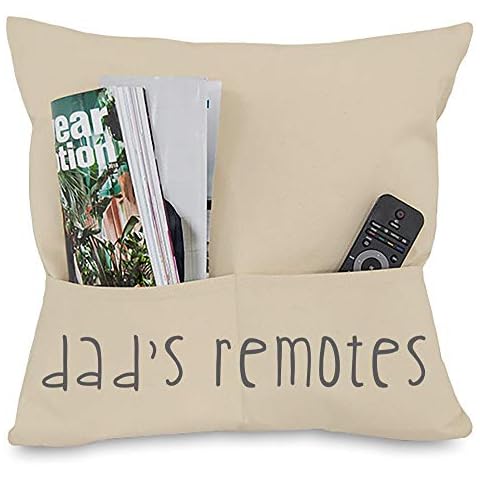 Busy Hands & Feet Dad's Remotes Natural Canvas Cushion Cover With Pockets Cover