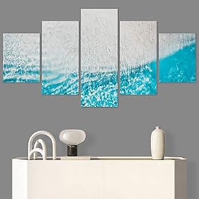 SIGNWIN 5 Panel Canvas Wall Art Beach Blue...