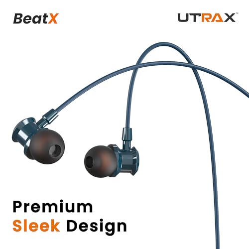 Image of UTRAX BeatX Type-C Wired Earphones with Mic | 14.2mm Driver, High Bass Stereo Sound | Magnetic Metal Earbuds | 1.2M TPE Anti-Tangle Cable | USB-C Earphones for Android Devices | Blue