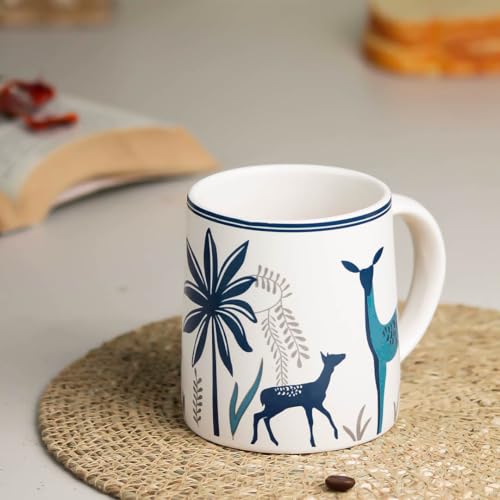 Image of The Earth Store Stag Blue Coffee Mug Set of 1 to Gift to Best Friends, Coffee Mugs, Microwave Safe Ceramic Mugs, (300 ml Each)
