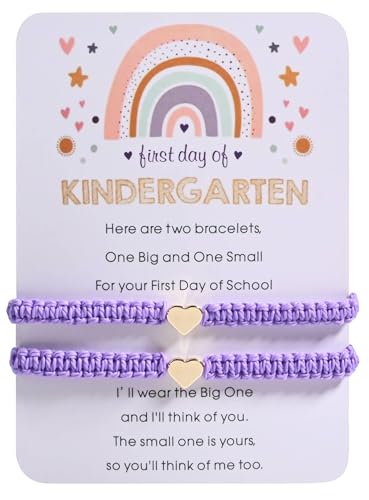 Image of First Day Of Kindergarten Pre K School Mommy And Me Bracelets Gifts, Back To School String Matching Bracelet Set For Mom Daughter Son