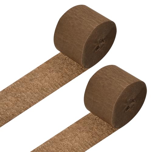 Rebower Crepe Paper Roll Brown Crepe Paper Streamers Sheets [for Party Streamer Decorations Birthday Party] - 1.8 Inch x 82 ft / 2 Roll