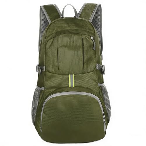 Mochila leve dobrável de 25 L, resistente à água, mochila de viagem embalável para acampamento ao ar livre e ciclismo (1 pacote - verde militar)