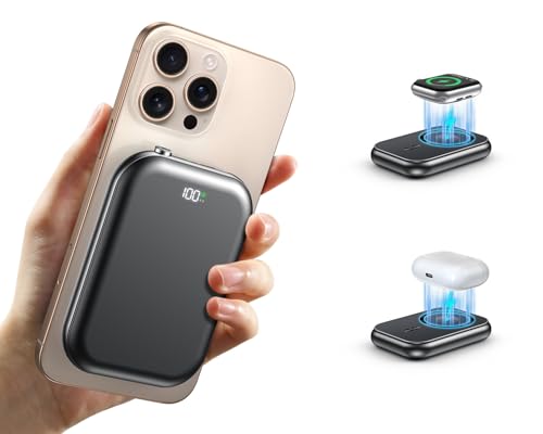 10,000mAh Magnetic Power Bank,Wireless Portable Charger with USB-C Cable,USB C in&Out Fast Charging Battery Pack,Travel Essentials Powerbank for iPhone 16/15/14/13/12 Series,Apple Watch Series,Airpods