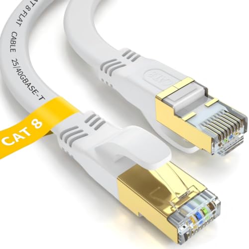Image of Cat 8 Ethernet Cable 6 FT, Outdoor&Indoor High Speed Heavy Duty Network LAN Internet Cable,SFTP Gold Plated RJ45 40Gbps 2000Mhz Patch Cord, for Modem /Router /Gaming,Faster Than Cat7 /Cat6 /Cat5-White