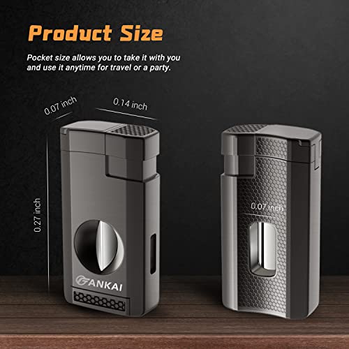 Fankai Cigar Lighter - Torch Lighter With Deep Cigar Cutter V Cut Up To 60G - Cigar Accessories Cigar Holder - Lighters For Smoking With Triple Jet Flame - Refillable Butane Lighter-Cigar Gift For Men #TOP4