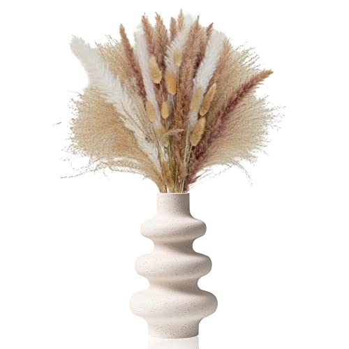 Vase blanc givré à l'herbe de la pampa, vase à fleurs séchées perforé, vase en spirale décoratif moderne pour donut cadeau de pendaison de mariage Cover