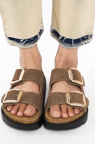 Image of Project Cloud 100% Genuine Leather Platform Sandals Women Footwear - Wedge Chunky Slides for Women 2026 with Memory Foam Insole & Cork Footbed Womens Sandals (GreeceChunky)