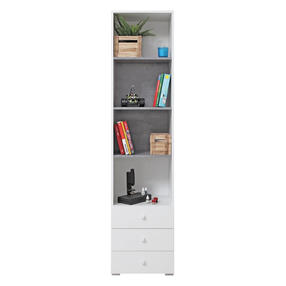 Lomadox Jugendzimmer Set 2-teilig mit Eckkleiderschrank, Regalschrank in Beton und weiß modern
