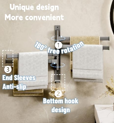 Porte-serviettes pivotant 3 branches support mural noir gain de place