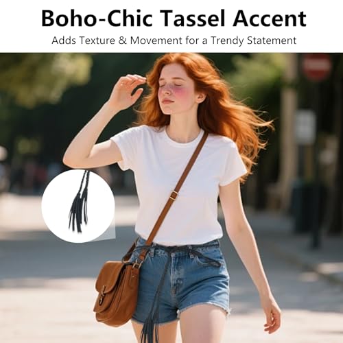 Women’s Black Rope Belt with Tassel Long Leather Tie Belts for Dresses and Skirts Crochet String Waist Chain Belt Fashion Fabric Accessory for Women’s Hot Dress Styles Skinny and Stylish Waistwear3