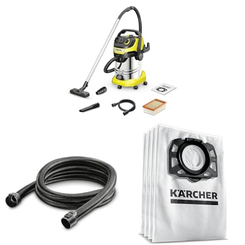 Kärcher Aspirador en seco/Mojado WD 6 HP V-30/6/22/T y extensión de Manguera de aspiración de 3,5 m y Bolsa de Filtro de Fieltro Original KFI 487: 4 Unidades