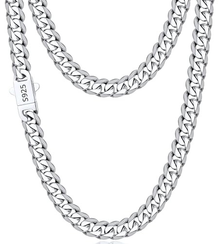 Lovjewl 925 Sterling Silver Plated Chain Necklace for Men 7mm Stainless Steel Cuban Link Chain for Men Sturdy Fashion Mens Chains Necklace 20 Inch