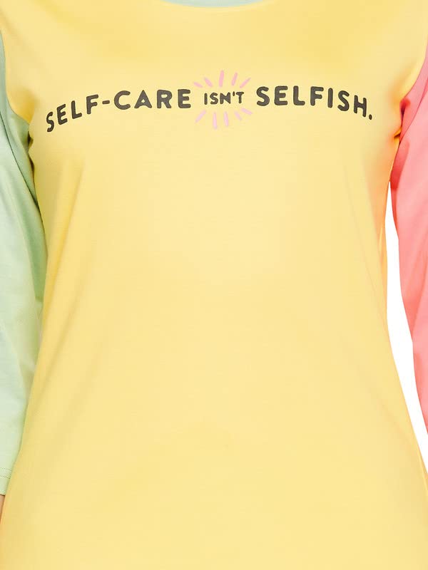 Image of Clovia Women's Cotton Print Top & Chic Basic Shorts Set (LS0661D02 Yellow 1 M)