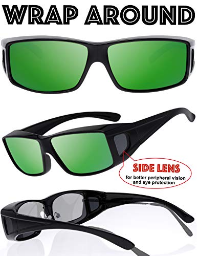 Image of The Fresh High Definition Polarized Wrap Around Shield Sunglasses for Glasses - Leather Eyeglasses Case
