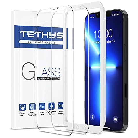 TETHYS 2 Pack Glass Screen Protector Compatible with iPhone 13 Pro Max 2021 6.7 Inch, Tempered Glass Film 9H Hardness HD Shield (Guidance Frame included) Cover