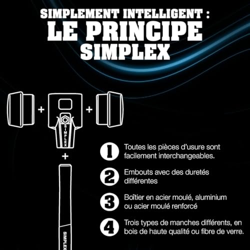 Maillet SIMPLEX en fonte malléable et bois noble avec inserts interchangeables - 8