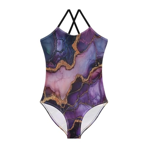 Girls 1-Piecing Swimsuits Swimwear Toddler Bathing Suit Girls 7-8T Marble Purple Burgundy