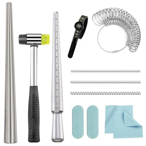 Ring Sizer Measuring Tool Ring Mandrel Metal Ring Sizing Kit Ring Size Measurer Ring Shaper to Fix Bent Rings Reshaper Tool Women Mens Ring Sizers Fixer Repair Kit Jewelry Mandrel and Mallet