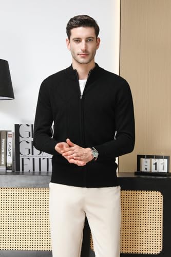 Mens 100% Wool Cardigan Sweater Full Zip Cable Knitted Stand Collar Cardigan Casual Long Sleeve Sweaters3