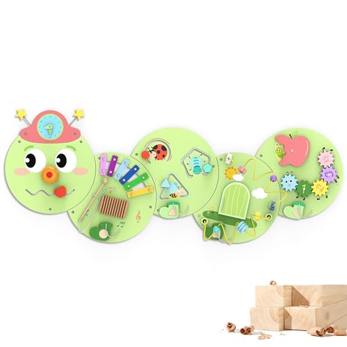 Image of BlueWood Wooden Wall Busy Board Panels, Toddler Learning Activity Center, Montessori Philosophy Sensory, Educational Toys, Conducive to All-Round Development - Caterpillar