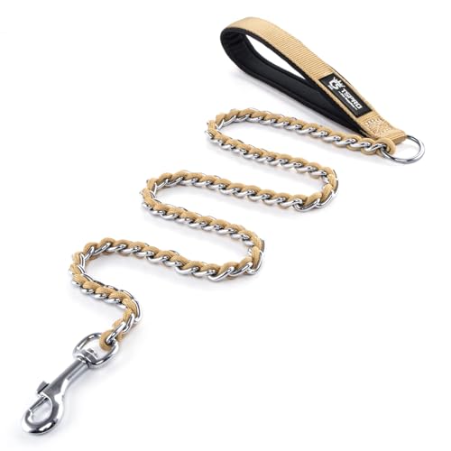 TSPRO Guinzaglio per cani a Prova di Masticazione, in Acciaio Inossidabile, Guinzaglio per Addestramento per Cani con Manico Morbido, per Cani di Taglia Media e Grande (3MM, 110cm, Oro)
