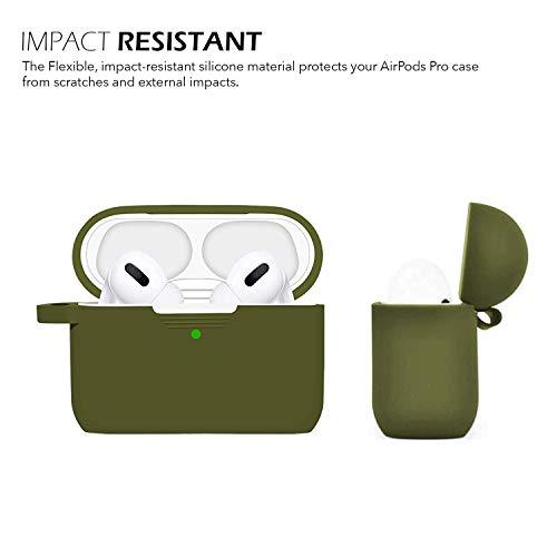 Image of GRIPP Rubon Silicone AirPods Carrying Case for AirPods Pro (1st Generation), Aluminium Carabiner Included, Shockproof 360 Protection, Wireless Charging Support, Durable & Stylish - Olive Green