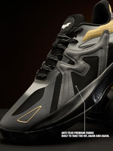 Image of The Souled Store Hoops: Black Panther Men and Boys Low Top Sneakers Black and Purple and Gold Streetwear Trainer Anti Tear Fabric and Breathable Woven Mesh High Grip Rubber Outsole