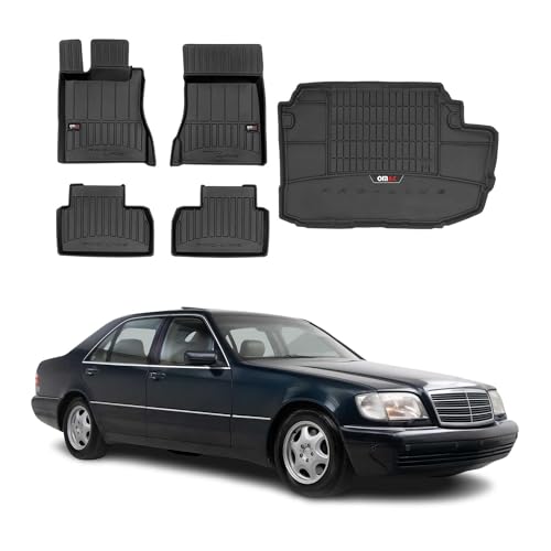 OMAC Premium Floor Mats & Cargo Liners for Mercedes S Class W220 Sedan 1999-2006(Fits Version with CD/DVD/Navigation and Short Wheelbase Models), All Weather, Black